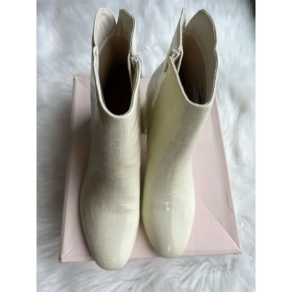 🆕 Chinese Laundry Women's Cream Glass Croc Davinna Booties Size 10  Embossed